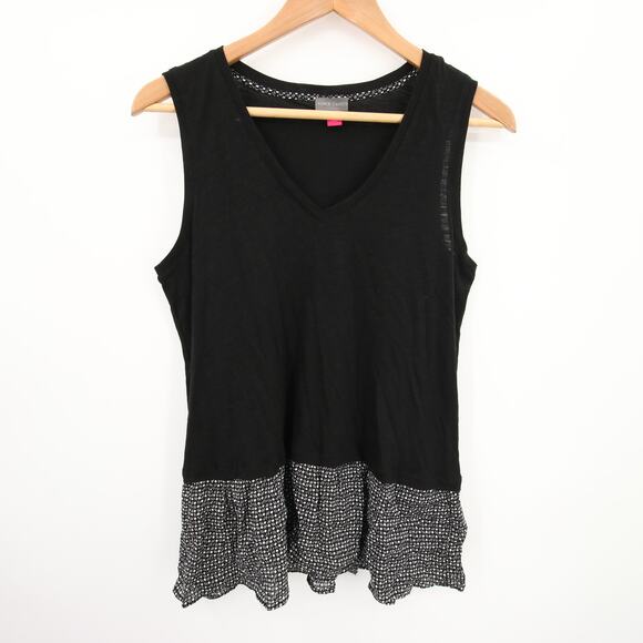 Vince Camuto Top Black Sleeveless Blouse V Neck Super Soft Peplum Size Small - Picture 1 of 8